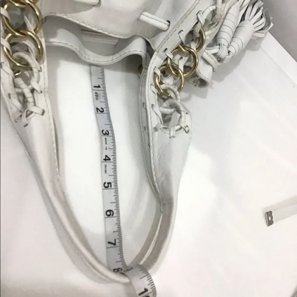 Michael Kors White Oversized Leather Tote Fringe Tassels Bag - Picture 6 of 11